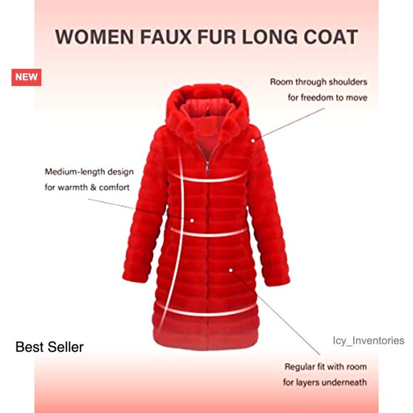 Long Faux Fur Coat Hooded Oversized Winter Warm Fuzzy Jacket Chic - Picture 6 of 7